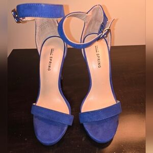 Call It Spring Blue Heels with Suede Straps and Adjustable Ankle Buckle